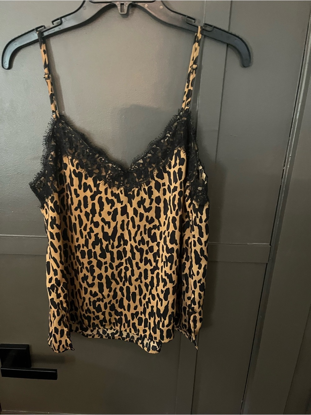 BP Leopard Print Lace-Trim Cami in Camel and Black MEDIUM